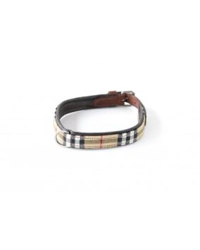 HB Collier Carreau Ecossaise Brun. --- Collier classique en cuir avec un magnifique motif écossais.