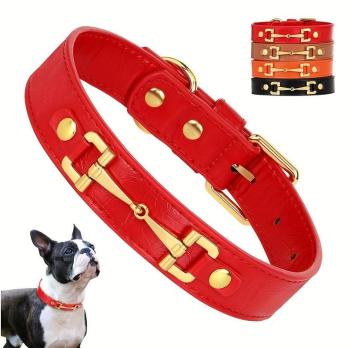 Collier pour chien Mors. --- Joli collier en cuir PU avec mors de cheval, 4 couleurs et 2 tailles.